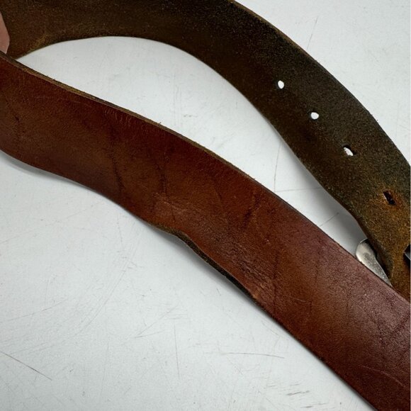 Vintage Fossil Mens Brown Genuine Leather Buckle Belt Size 34 Classic Casual - Picture 8 of 9